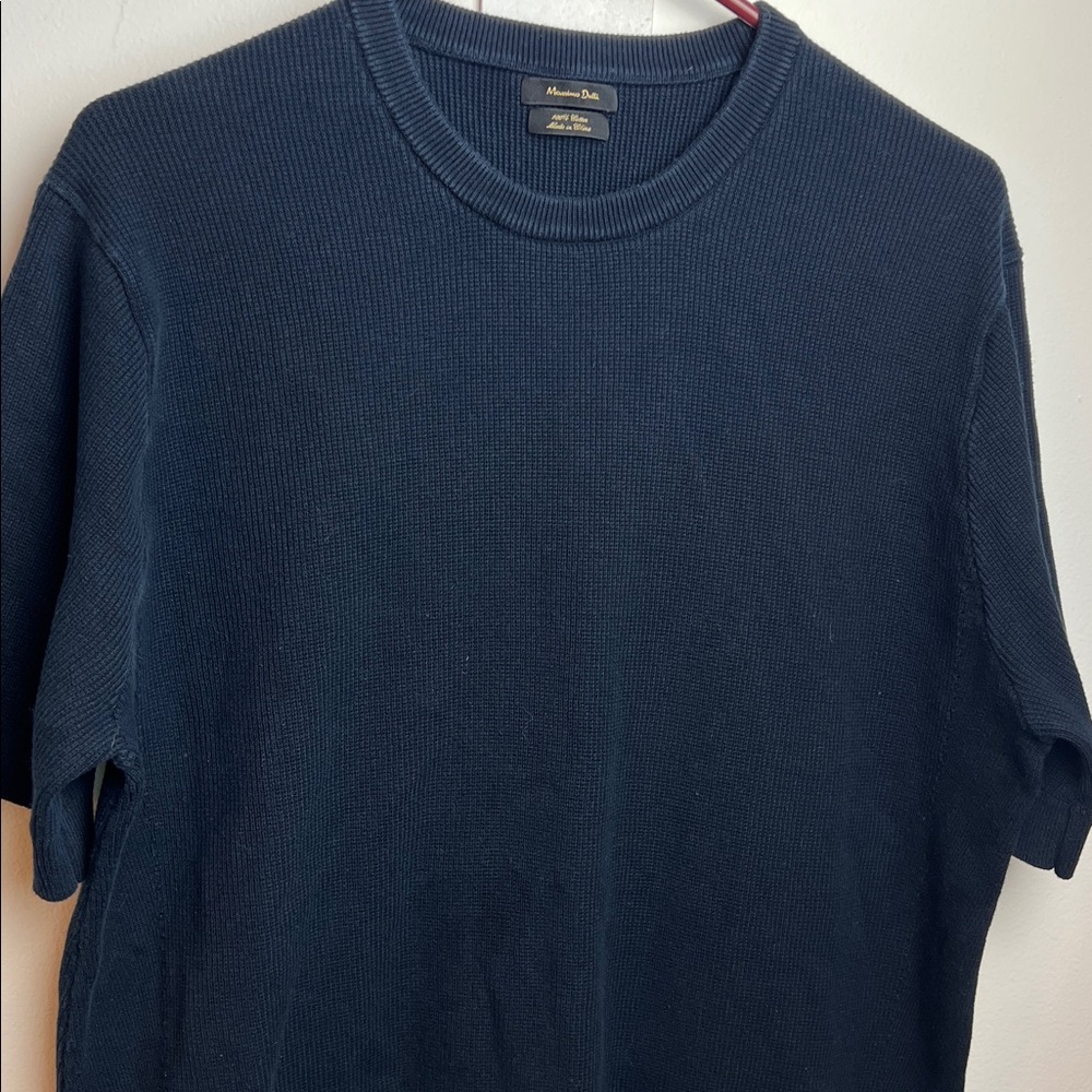 Massimo Dutti Dark Blue Textured Short Sleeve Tee in ribbed knit